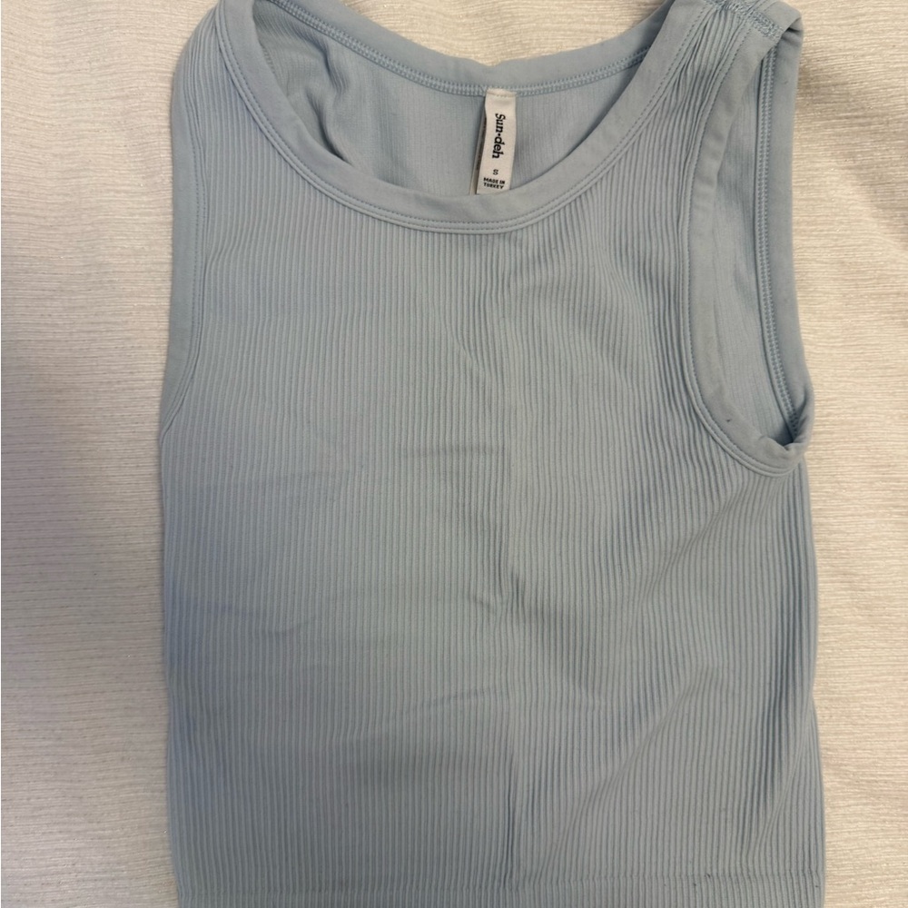 Sunday Best Light Blue Ribbed Tank Top